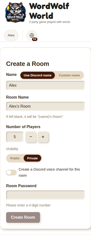 Create room form (mobile)